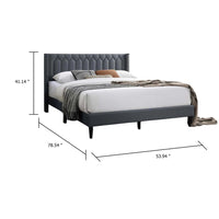 Liana Full Bed, Tufted Charcoal Gray Burlap Upholstery, Foam Padding - BM341150