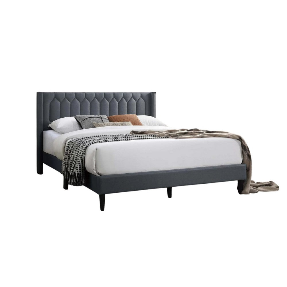 Liana Full Bed, Tufted Charcoal Gray Burlap Upholstery, Foam Padding - BM341150
