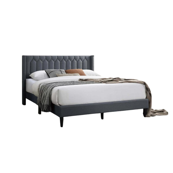 Liana Full Bed, Tufted Charcoal Gray Burlap Upholstery, Foam Padding - BM341150