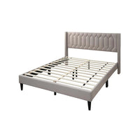 Liana Full Bed, Tufted Light Brown Burlap Upholstery, Foam Padding - BM341151