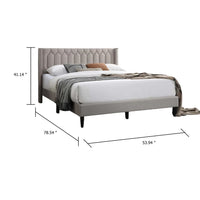 Liana Full Bed, Tufted Light Brown Burlap Upholstery, Foam Padding - BM341151