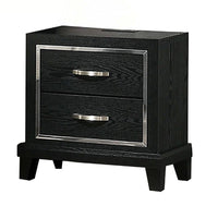 Nightstand with Charging Station, 2 Drawers, Black Rubberwood 24 Inch - BM341152