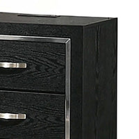 Nightstand with Charging Station, 2 Drawers, Black Rubberwood 24 Inch - BM341152