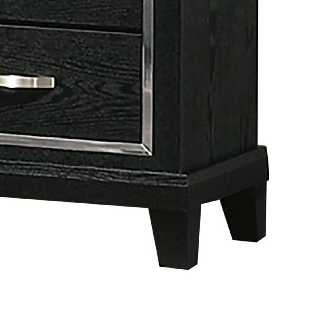 Nightstand with Charging Station, 2 Drawers, Black Rubberwood 24 Inch - BM341152