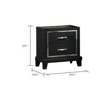 Nightstand with Charging Station, 2 Drawers, Black Rubberwood 24 Inch - BM341152