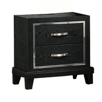Nightstand with Charging Station, 2 Drawers, Black Rubberwood 24 Inch - BM341152