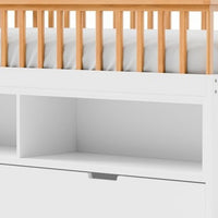 Lexo Twin Bookcase Bunk Bed w Trundle and Ladder, White & Natural Oak - BM342275
