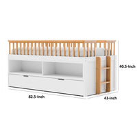 Lexo Twin Bookcase Bunk Bed w Trundle and Ladder, White & Natural Oak - BM342275