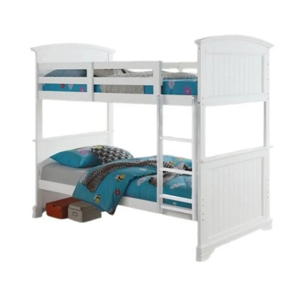 Rexo Twin over Full Bunk Bed with Ladder, Plank Style Headboard, White - BM342276