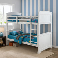 Rexo Twin over Full Bunk Bed with Ladder, Plank Style Headboard, White - BM342276