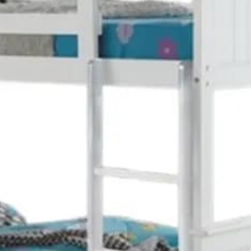 Rexo Twin over Twin Bunk Bed with Ladder, Plank Style Headboard, White - BM342277