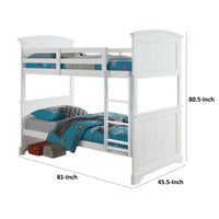 Rexo Twin over Twin Bunk Bed with Ladder, Plank Style Headboard, White - BM342277