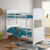 Rexo Twin over Twin Bunk Bed with Ladder, Plank Style Headboard, White - BM342277