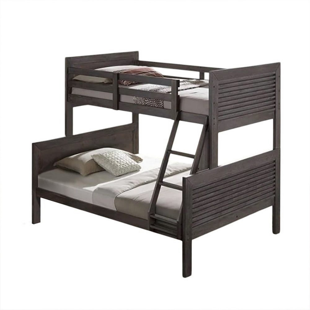 Wexo Twin over Full Bunk Bed, Charcoal Brown Slat Design and Ladder - BM342278