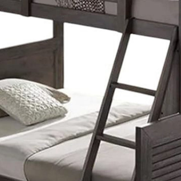 Wexo Twin over Full Bunk Bed, Charcoal Brown Slat Design and Ladder - BM342278