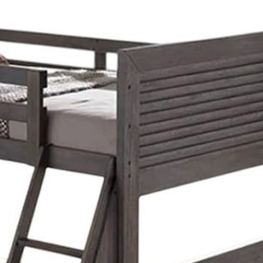 Wexo Twin over Full Bunk Bed, Charcoal Brown Slat Design and Ladder - BM342278