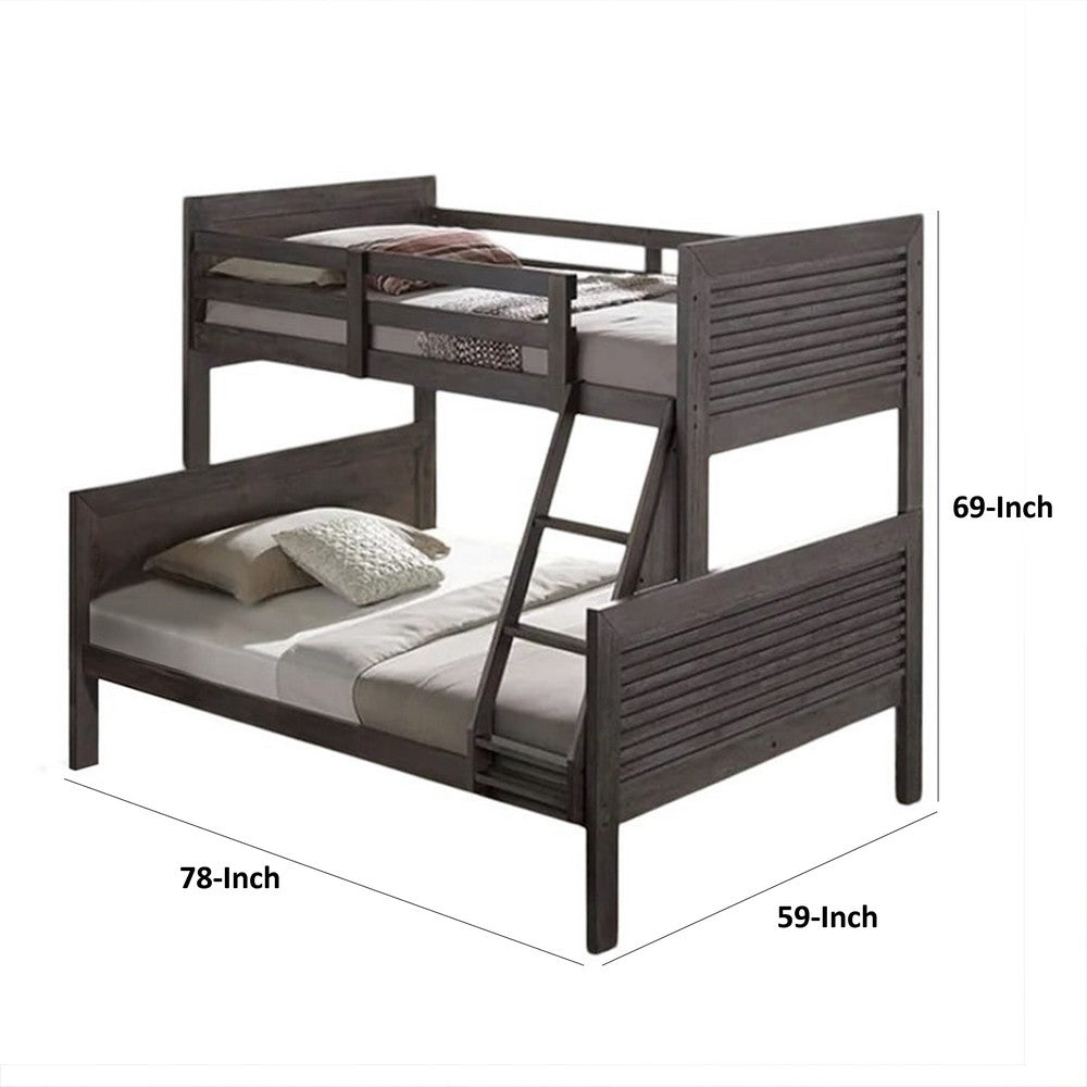 Wexo Twin over Full Bunk Bed, Charcoal Brown Slat Design and Ladder - BM342278