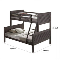 Wexo Twin over Full Bunk Bed, Charcoal Brown Slat Design and Ladder - BM342278
