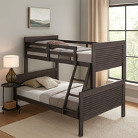 Wexo Twin over Full Bunk Bed, Charcoal Brown Slat Design and Ladder - BM342278