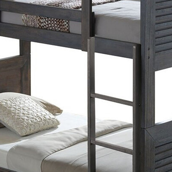 Wexo Twin over Twin Bunk Bed, Charcoal Brown Slat Design and Ladder - BM342279