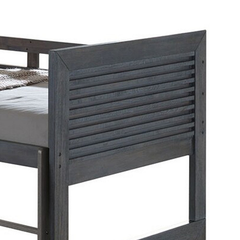 Wexo Twin over Twin Bunk Bed, Charcoal Brown Slat Design and Ladder - BM342279