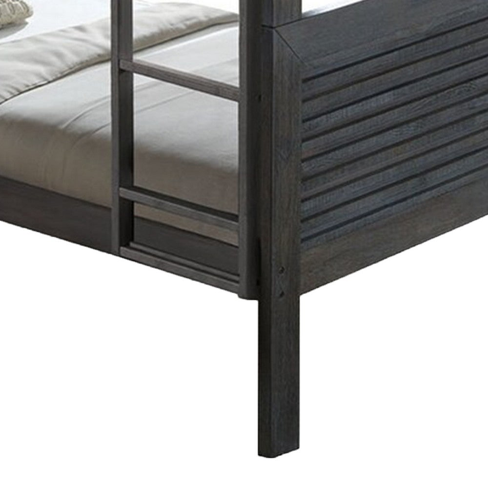Wexo Twin over Twin Bunk Bed, Charcoal Brown Slat Design and Ladder - BM342279