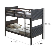 Wexo Twin over Twin Bunk Bed, Charcoal Brown Slat Design and Ladder - BM342279