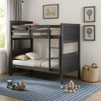 Wexo Twin over Twin Bunk Bed, Charcoal Brown Slat Design and Ladder - BM342279