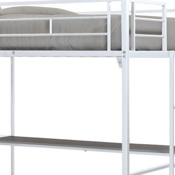 Dexo Twin Loft Bed with Built in Workstation and Ladder, Silver Metal - BM342282