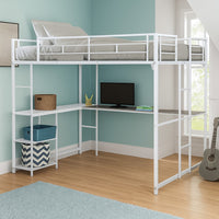 Dexo Twin Loft Bed with Built in Workstation and Ladder, Silver Metal - BM342282