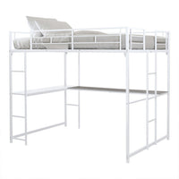 Dexo Twin Loft Bed with Built in Workstation and Ladder, White Metal - BM342283