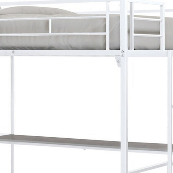 Dexo Twin Loft Bed with Built in Workstation and Ladder, White Metal - BM342283