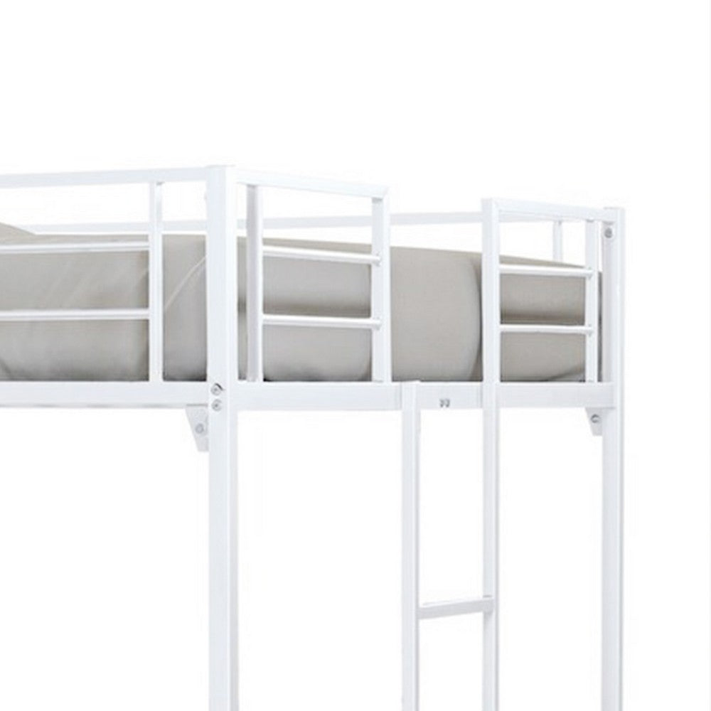 Dexo Twin Loft Bed with Built in Workstation and Ladder, White Metal - BM342283