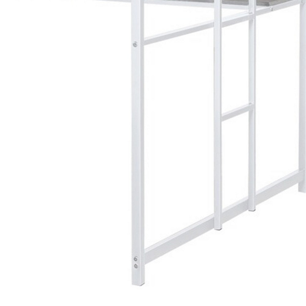 Dexo Twin Loft Bed with Built in Workstation and Ladder, White Metal - BM342283