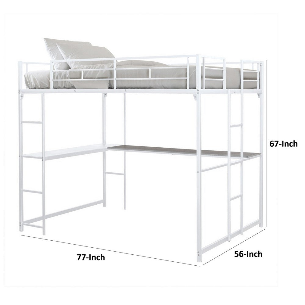 Dexo Twin Loft Bed with Built in Workstation and Ladder, White Metal - BM342283