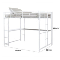 Dexo Twin Loft Bed with Built in Workstation and Ladder, White Metal - BM342283