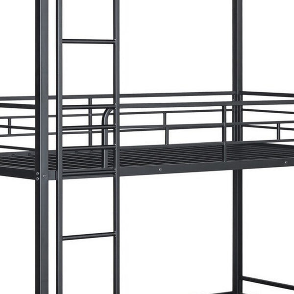 Fexo 3 Tier Twin Size Bunk Bed with Attached Ladder, Black Metal Frame - BM342284
