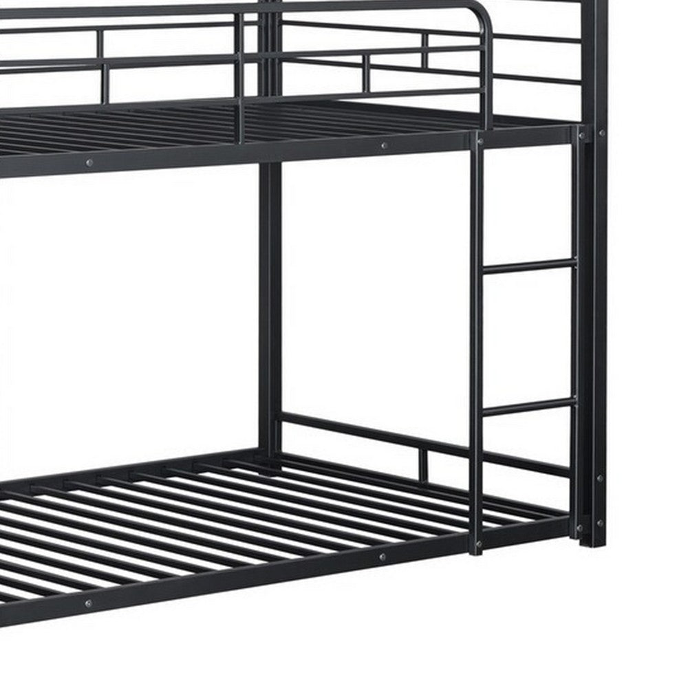 Fexo 3 Tier Twin Size Bunk Bed with Attached Ladder, Black Metal Frame - BM342284