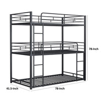 Fexo 3 Tier Twin Size Bunk Bed with Attached Ladder, Black Metal Frame - BM342284