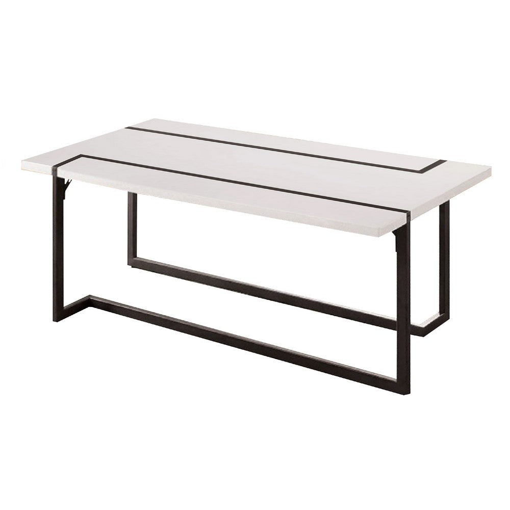 Iry Coffee Table, Black Steel Sled Base, 47 Inch, Gloss White Lacquer Top - BM342287