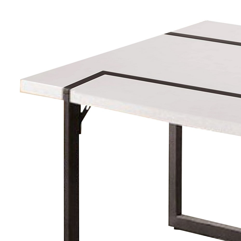 Iry Coffee Table, Black Steel Sled Base, 47 Inch, Gloss White Lacquer Top - BM342287
