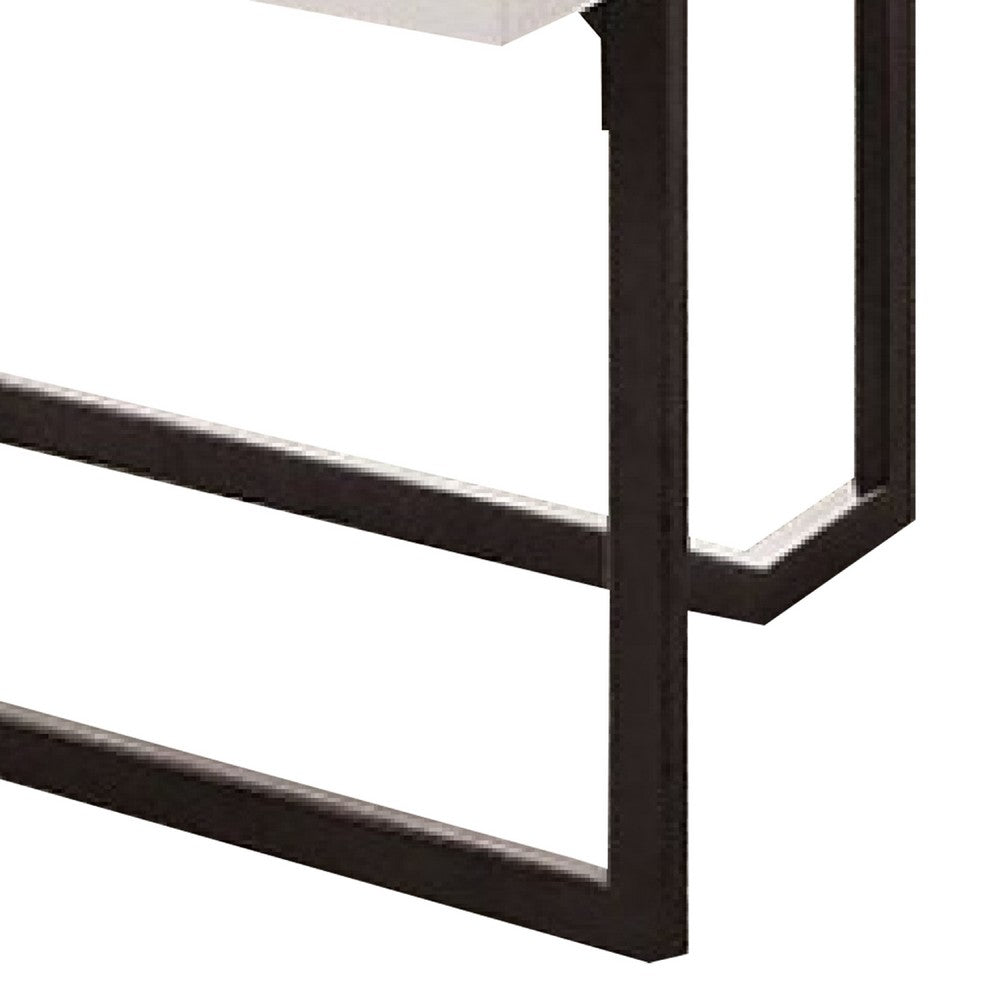 Iry Coffee Table, Black Steel Sled Base, 47 Inch, Gloss White Lacquer Top - BM342287