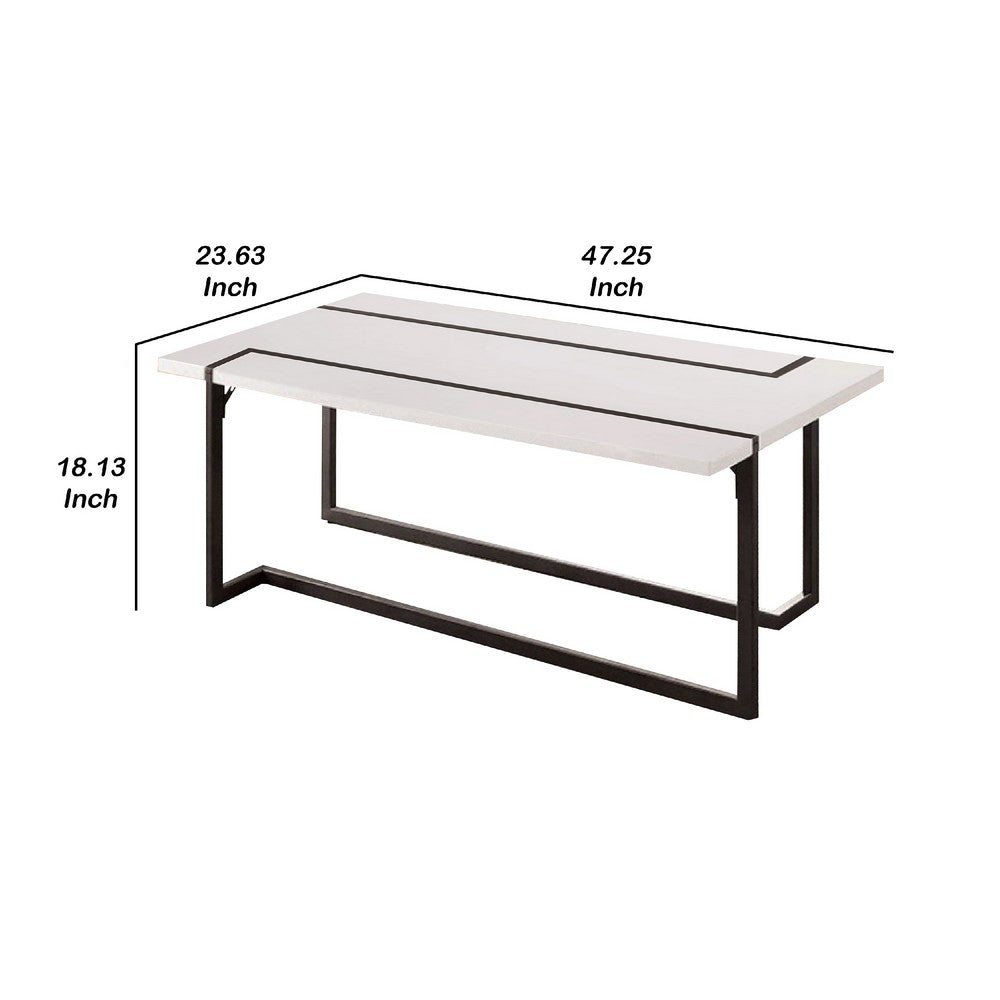 Iry Coffee Table, Black Steel Sled Base, 47 Inch, Gloss White Lacquer Top - BM342287