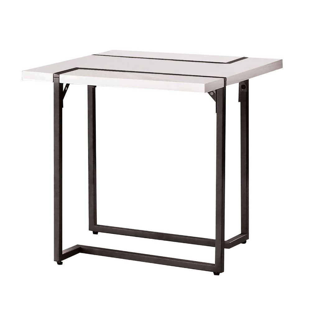 Iry Side End Table, Black Steel Sled Base, 22 Inch, Gloss White Lacquer - BM342288