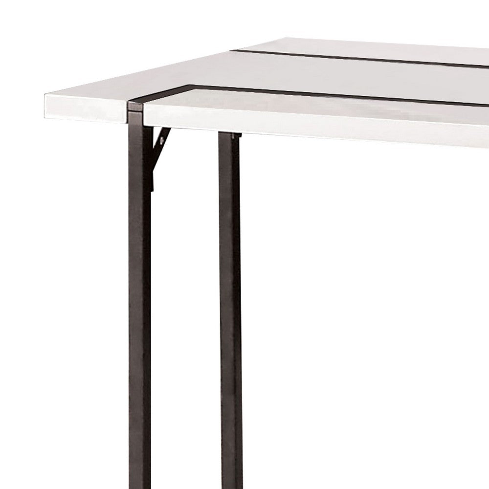 Iry Side End Table, Black Steel Sled Base, 22 Inch, Gloss White Lacquer - BM342288