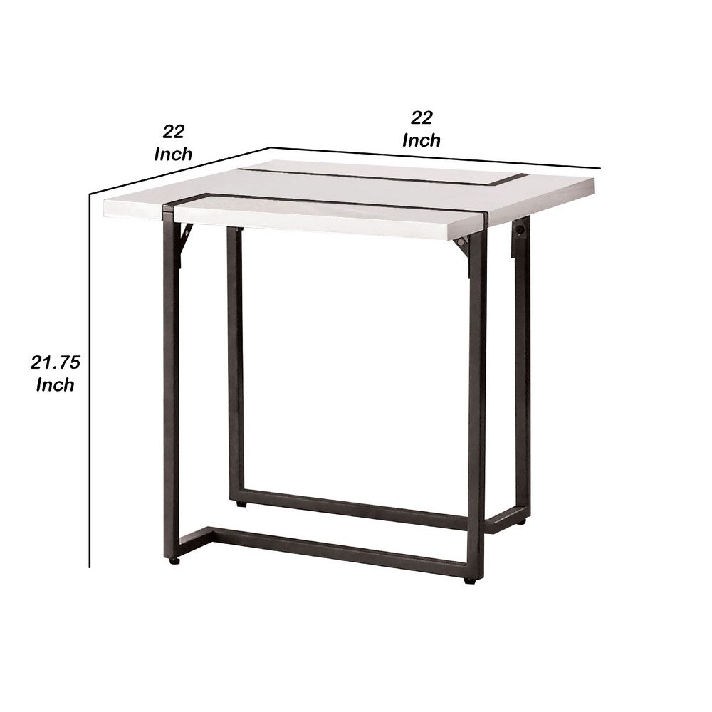Iry Side End Table, Black Steel Sled Base, 22 Inch, Gloss White Lacquer - BM342288