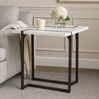 Iry Side End Table, Black Steel Sled Base, 22 Inch, Gloss White Lacquer - BM342288