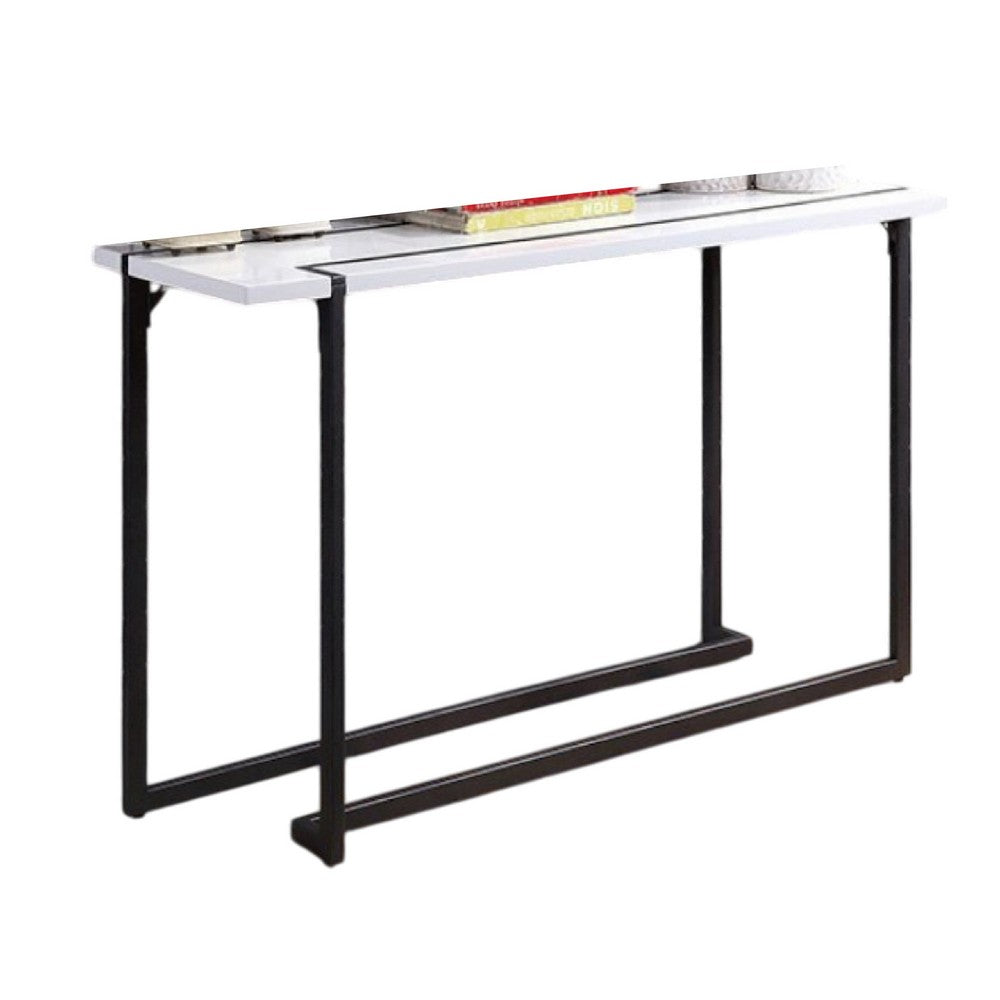Iry Sofa Console Table, Black Steel Sled Base, 47 Inch, White Lacquer - BM342289