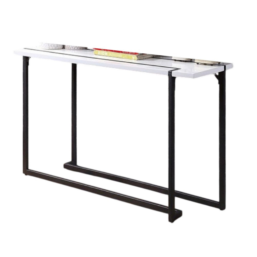 Iry Sofa Console Table, Black Steel Sled Base, 47 Inch, White Lacquer - BM342289