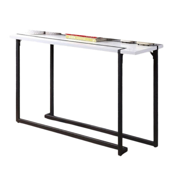 Iry Sofa Console Table, Black Steel Sled Base, 47 Inch, White Lacquer - BM342289